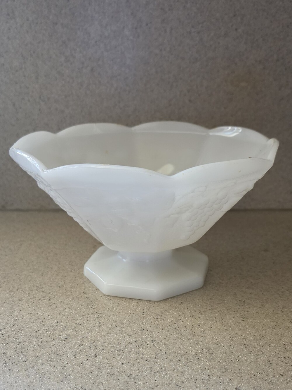 White Milk Glass Pedestal Bowl - Decorative Home Dining Vase